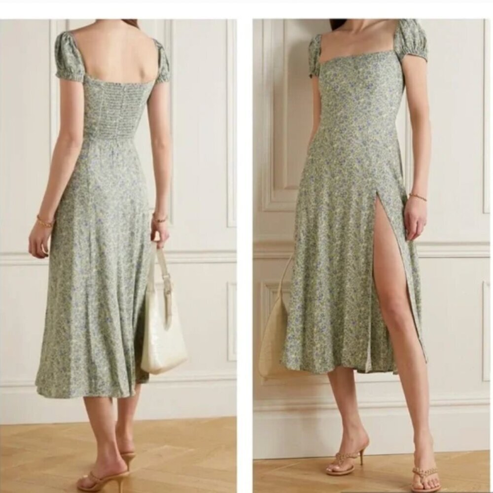Reformation Sienne Green Floral Midi Dress